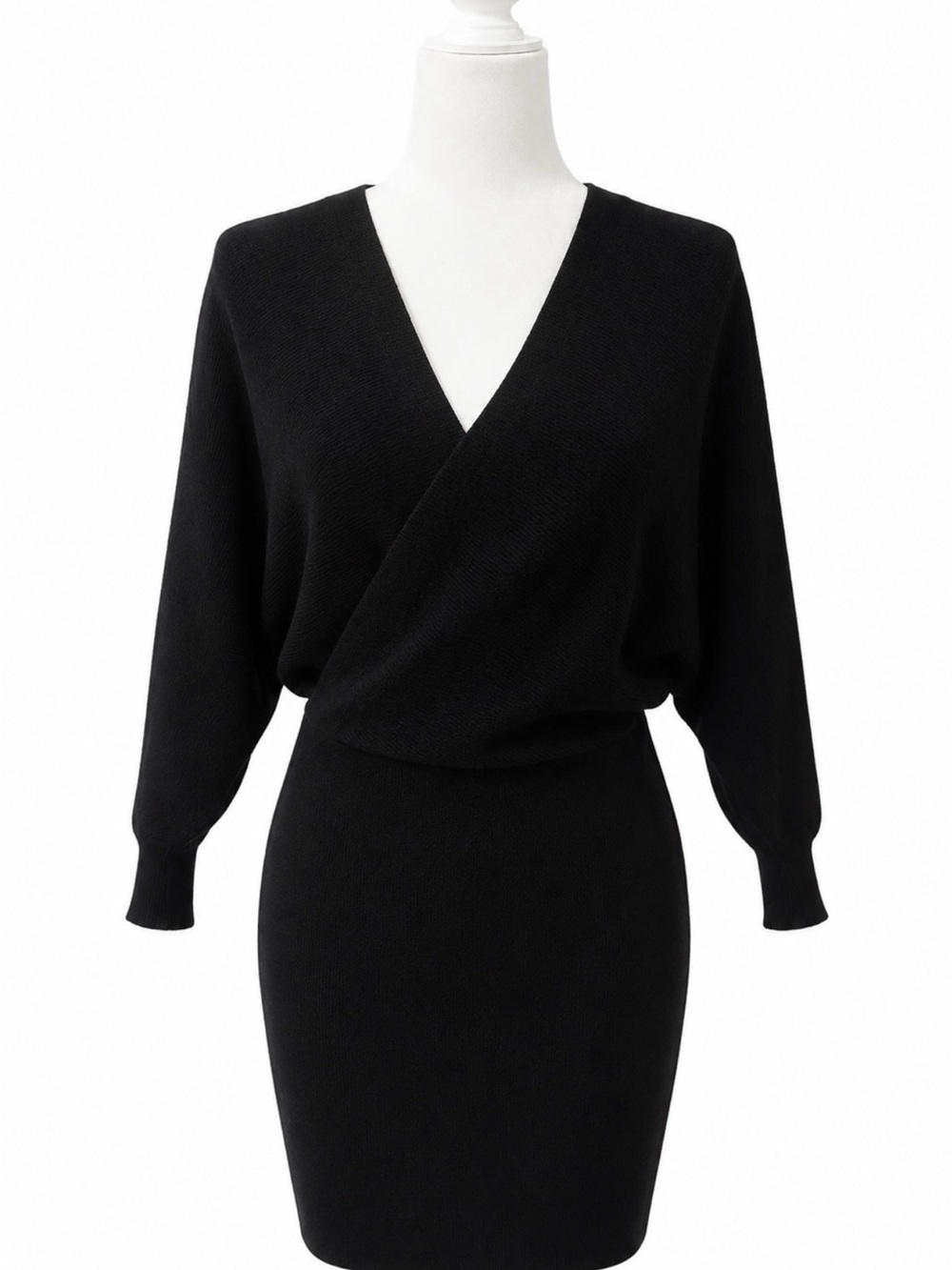 SHEIN Black V-Neck Wrap Sweater Dress